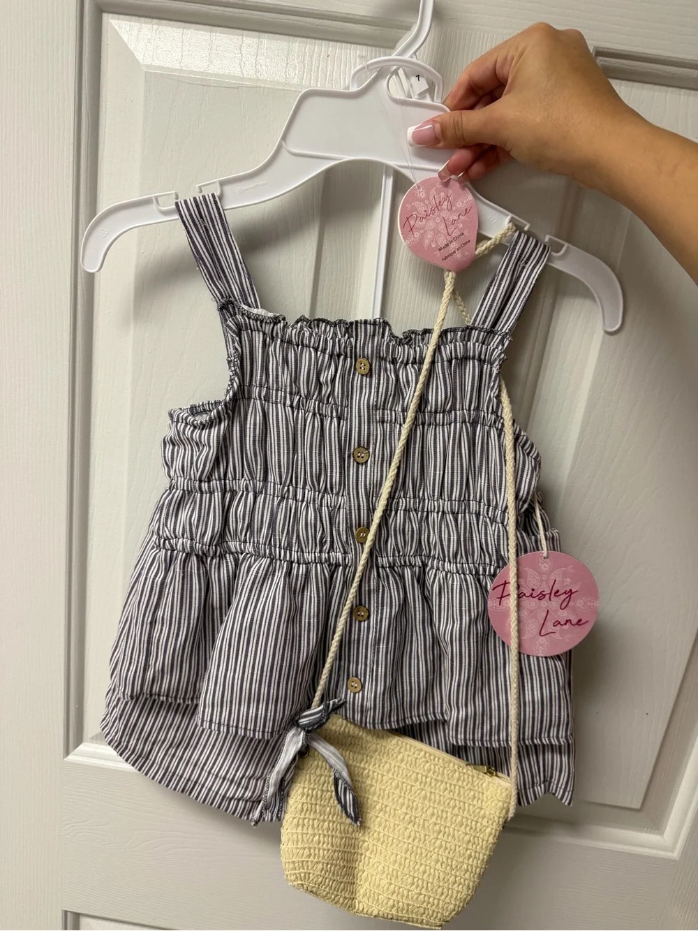 NWT Paisley Lane Girls Size 7 Striped Top Shorts Crossbody Purse 3 Piece Set